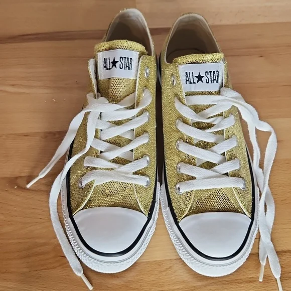 Converse All Star Low Top Sneakers Women 8 Gold Glitter Glam Party Festival EUC - Picture 3 of 8